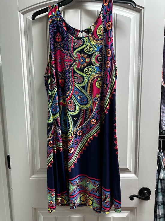 cezanne Dresses & Skirts - cezanne Navy Paisley Midi Dress with Bright Pink and Lime Accents xl